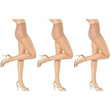 HUE Women's So Silky Sheer Control Top with Invisible Reinforced Toe 3 Pair Pack, Natural, 1