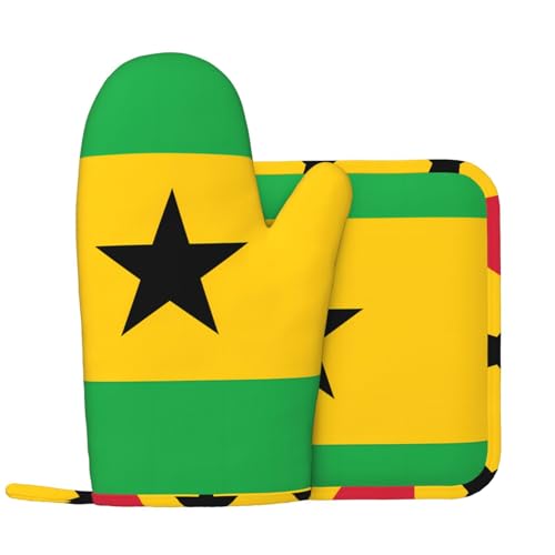 Ensemble de gants de cuisine et maniques avec motif drapeau de Sao Tomé-et-Principe - Gants de cuisine imprimés - Antidérapants et résistants à la chaleur
