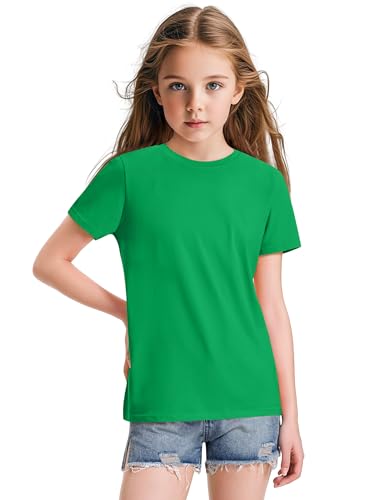 Image of KEREDA Girls Shirts Short Sleeve Soft Cotton T-Shirts Plain Tops for Kids