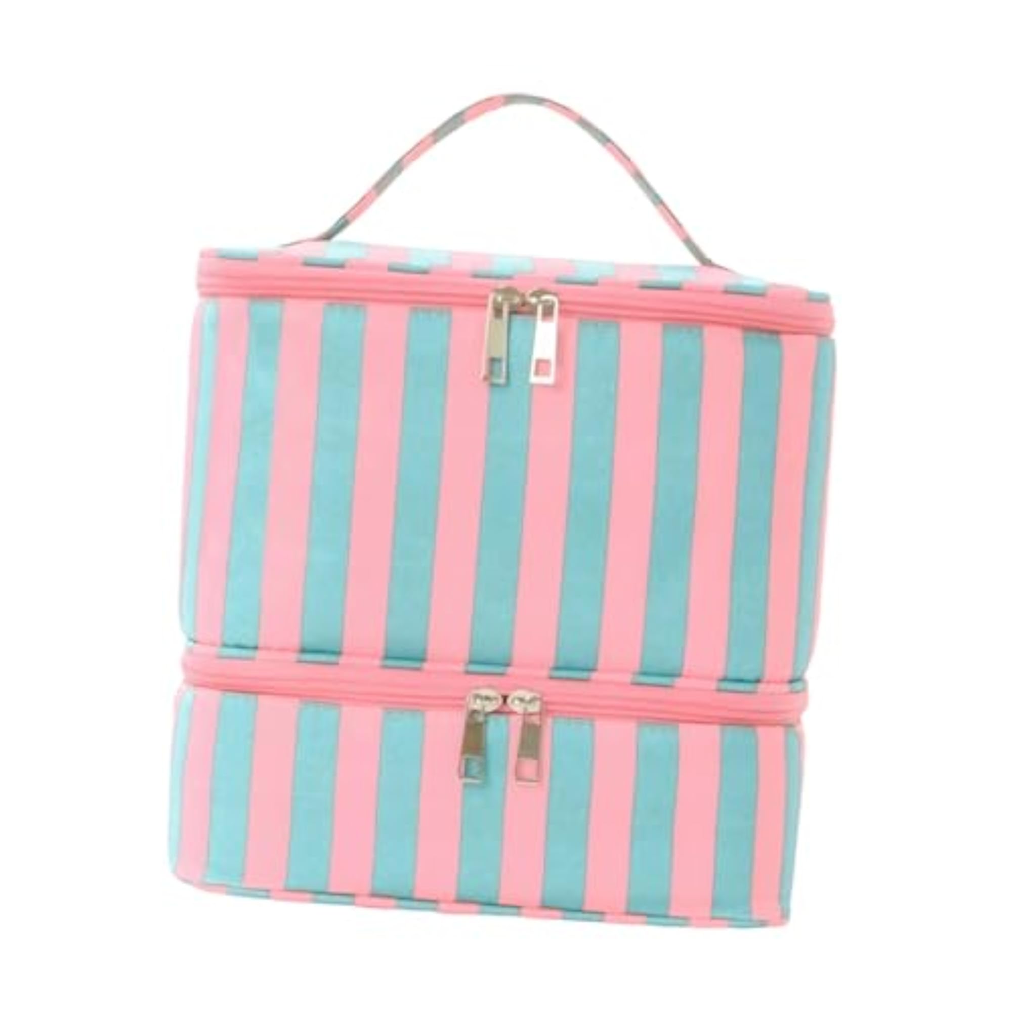 Nail Polish Carrying Case Portable, Blue Pink Stripes