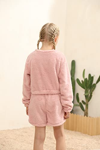 Image of Mafulus Girls Pants Sets Two Pieces Kids Comfy Lightweight Long Sleeve Fleece Sets with Pockets