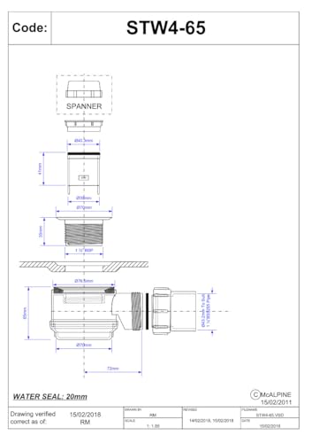 McAlpine STW4-65 Slim Shallow Shower Trap for Trays with 50mm Waste Hole
