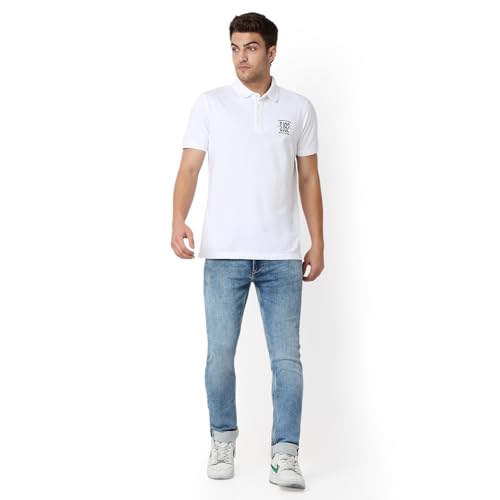 Image of Spykar Men's Slim Fit Polo Neck Half Sleeve Solid Casual T-Shirt