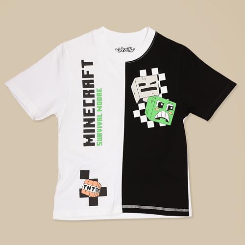 Image of Kidsville Official Minecraft Steve, Alex & Creeper Half Sleeves Round Neck Graphic Printed Regular Fit Pure Breathable Cotton Fabric Tshirt for Boys