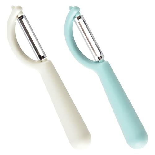 peiqiup Pelador Universal (2 Piezas), Pelador de Frutas y Verduras Multifuncional, Fabricado en Acero Inoxidable, para Cocina y Frutas, 16,5 × 3,5 cm, Blanco & Azul