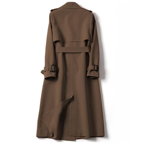 Women's Double Breasted Long Trench Coat Belted Notch Lapel Overcoat Classic Outerwear Casual Slim Windbreaker2