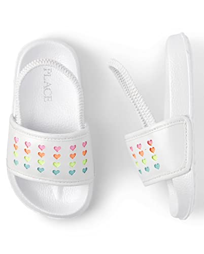 The Children's Place Toddler Girls Slides With Backstrap Sandal, White Hearts, 10 #TOP2