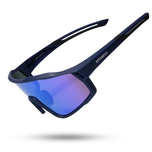 RTUOHUIN Gafas de Ciclismo Polarizadas con Protección UV400 Gafas de Sol Deportivas TR90 Montura Flexible Gafas Protectoras Rápidas para Niños, Hombres y Mujeres - Negro azulado