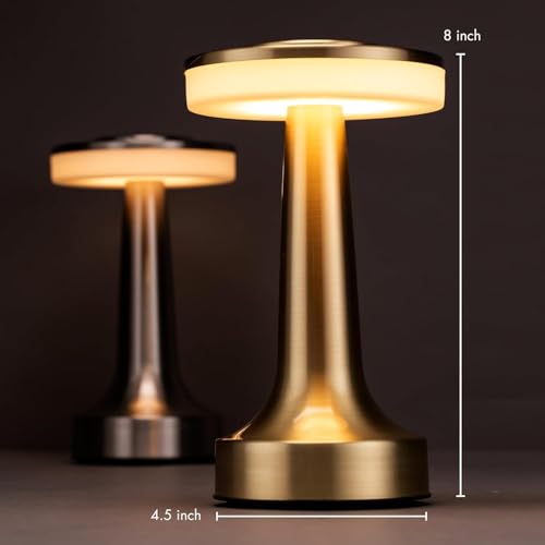 Image of Table Lamp | 2000mAh Battery | Home Decor, Lamps for Bedroom, Lamp for Living Room, Stepless Dimming, 3 Colour Touch Control, USB-c Charging (Metal - Gold)