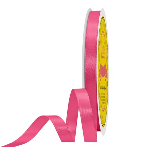 Image of Double Face Hot Pink Satin Ribbon 3 /8 inch X 50 Yards Polyester Hot Pink Ribbon for Gift Wrapping Very Suitable for Weddings Party Hair Bow Invitation Decorations and More