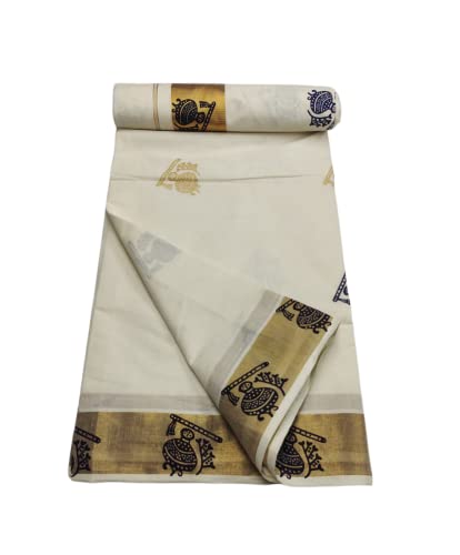 Women's Kasavu Cotton Saree with Blouse3
