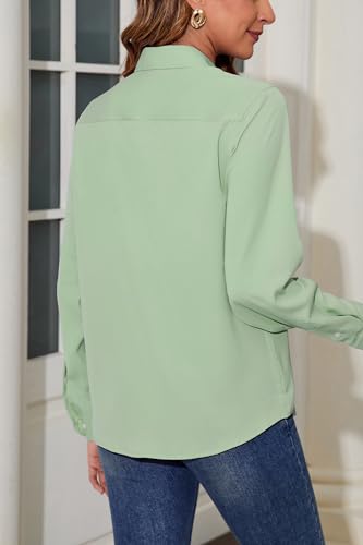 Dress Shirts for Women Long Sleeve Button Down Shirt Wrinkle Free Regular Fit Formal Work CollaGrey Blouses Tops3