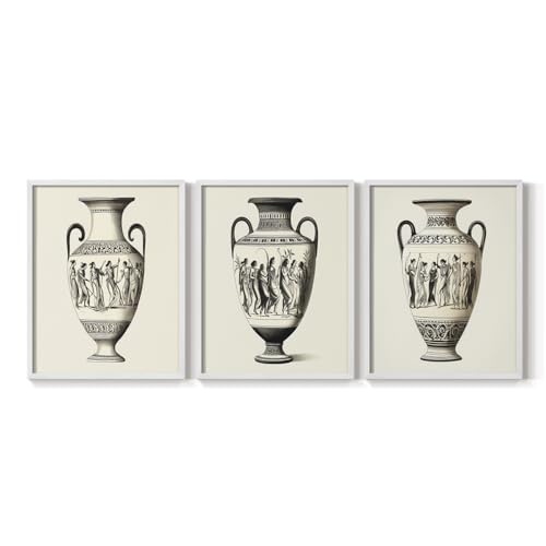 Renditions Gallery Set of 3 Peel & Stick Framed Prints, Abstract Wall Art, Greek Echoes Of Ancient Ritual Wall Decor, Re-Stickable - Ready to Hang - 16"x20" - White Frame LT597