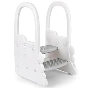Toddler Step Stool for Bathroom Sink Plastic Toddler Nursery 2 Step Stools for Bathroom Sink Toilet Potty Training Toddler Stepping Stool Kitchen Helper with Handrails Gray