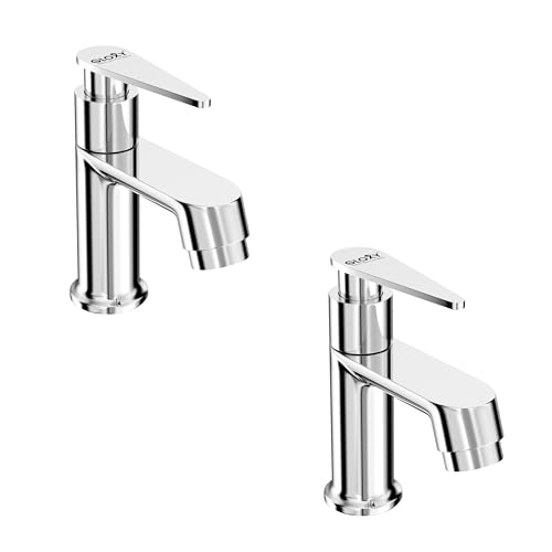Image of GLOXY Premium Deck Mount Pillar Tap for Bathroom Combo Pack 2 - Chrome Finished Nano Lever Kitchen Eash Basin Tap for Bathroom, Wash Basin, Gardens & Kitchen Sinks - 10 Years Warranty
