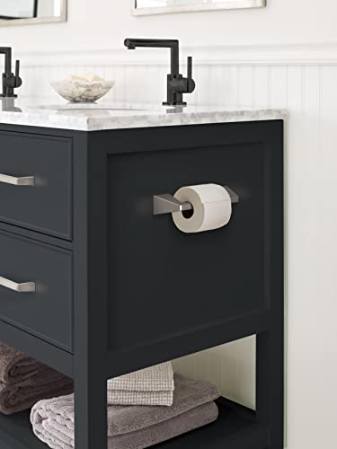 Image of Amerock Blackrock 9-5 /16 inch Brushed Nickel Pivoting Toilet Paper Holder | Decorative bathroom hardware in durable Zinc construction; mounting hardware included for easy installation