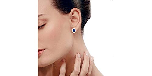 Oval Blue Sapphire and Diamond Fancy Halo Floral Stud Earring in 18 Carat Yellow Gold (6X4 MM Gemstone)4