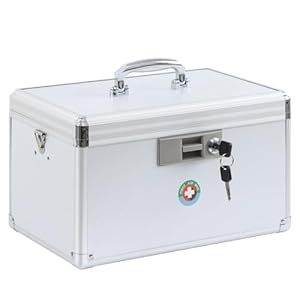 KYODOLED X-Large Medicine Lock Box, Locked Medicine Box with Key, Children Safe Medication Storage, 14.8 x 8.9 x 8.9 Inch, White