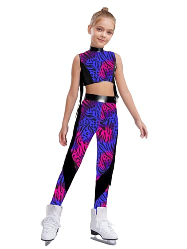 YEAHDOR Girls Hip Hop Jazz Dance Outfits Zebra Print Metallic Crop Tops and Skinny Leggings Athletic Outfits Black 16 Years