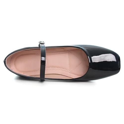 Image of TN TANGNEST Leather Flats for Women Retro Mary Jane Flats | Comfortable Square Toe Slip On Flats with Buckle Strap, Soft Work Flats Office Shoes