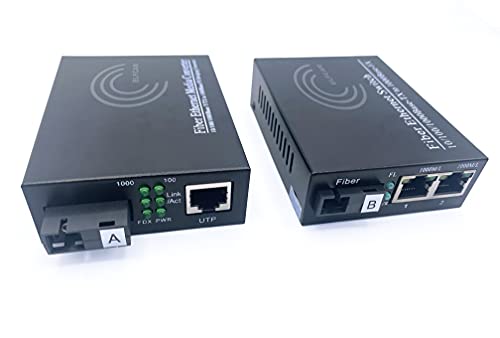 Elfcam - 2 Pack Convertidor de Medios Gigabit Ethernet 10/100/1000M con 1.25Gb Monomodo SC Transceiver, 20KM (2 RJ45)