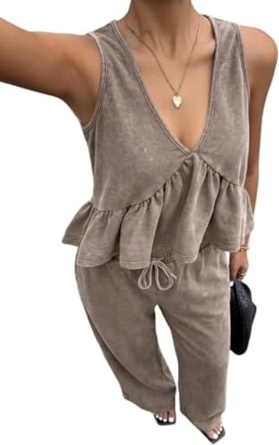 Conjunto vintage de 2 piezas ideal para el verano con camisola corta y pantalón a juego