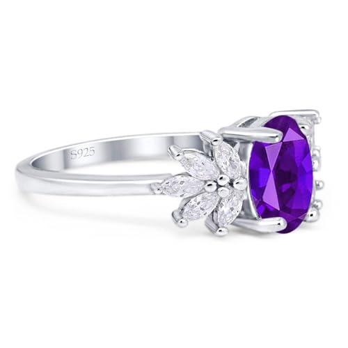 OMRANII Art Deco Oval Natural Amethyst Floral Vintage Style Marquise CZ Wedding Engagement Ring 925 Sterling Silver Gifts For Her2