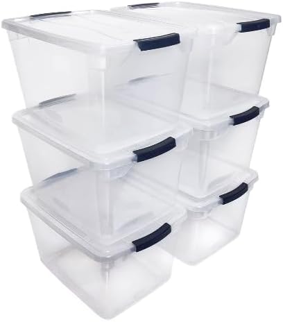 30 qt. Plastic Storage Tote Container with Lid (6-Pack) EV89542