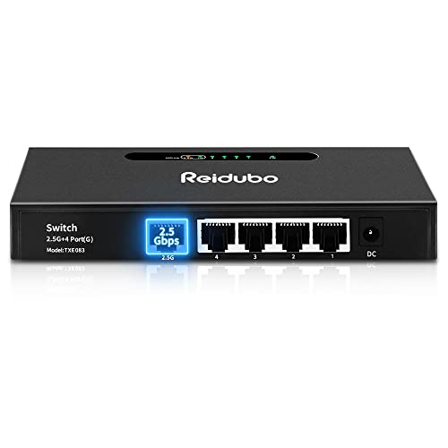 Image of 2.5G Uplink Unmanaged Ethernet Switch, Plug‑and‑Play Fanless Metal Network Hub, Desktop /Wall Mount, Compatible with Cat5e Cat6 for Home & Office