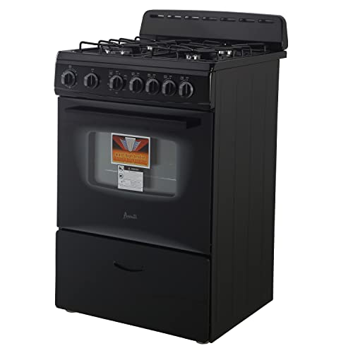 Avanti GR2415CB Gas Range Oven Compact Freestanding Design, 4 Sealed Burners with Electronic Ignition, 2.6 Cu.Ft. Capacity Features Storage Drawer Broiler and Accessories, 24-Inch, Black