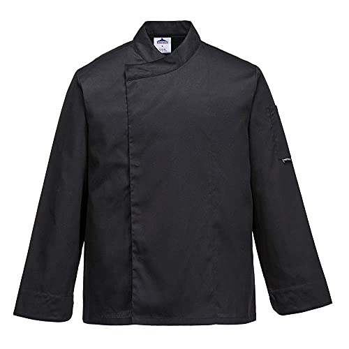Veste de cuisinier Portwest noire 3XL avec fermeture croisée pour homme