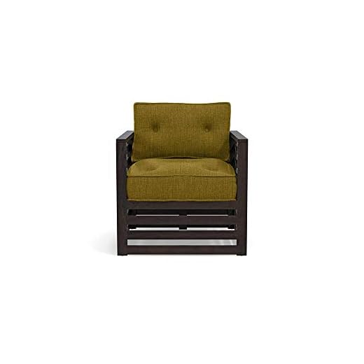 Urban Ladder Raymond Wooden Sofa 1 Seater - American Walnut Finish (Colour : Olive Green)