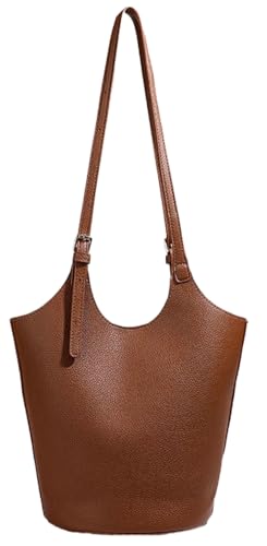 Image of Womens PU Leather Shoulder Bag Large Bucket Tote Purse Handbag Casual Top Handle Satchel 2pcs with Adjustable Strap