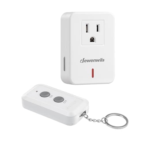 DEWENWILS Indoor Remote Control Outlet, Expandable Remote Light Switch Kit, Wireless On Off Power Switch, 100ft RF Range, Compact Design, White 1 Remote + 1 Outlet