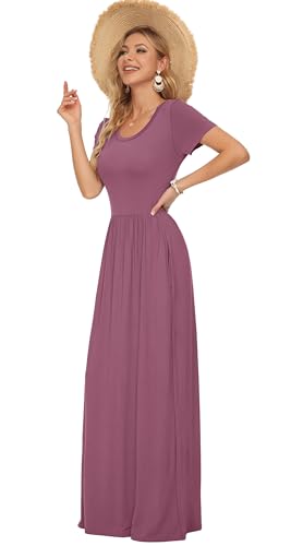 Image of AUSELILY Women's Classic Short Sleeve Loose Plain Casual Long Maxi Dresses for Women 2026