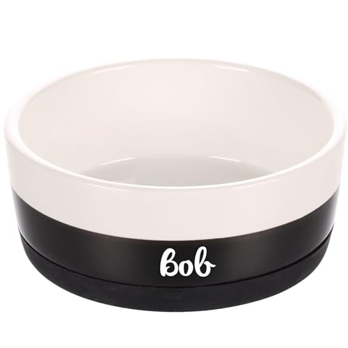Personalisierter Duke Keramik-Futternapf 1130 ml (L) Schwarz-Weiß – rutschfest, leicht und hygienisch – Futter- und Wassernapf für mittelgroße und große Hunde – personalisiert mit Namen – Petslino