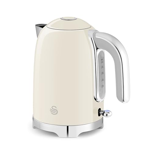 Swan SK19026CRM Solace Cordless Kettle, Premium Stainless Steel with a High Gloss Finish, Fast Boil, 360-Degree Base, Removable Limescale Filter, 1.7 Litres, 3000W, Cream with Chrome Trim