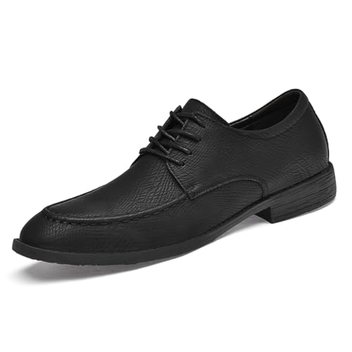 Men's Genuine Leather Lace-Up Dress Oxford Shoes with Orthopedic Arch Support Low Chunky Heel Lightweight Soft Round Toe for Office Wedding Formal Business Party
