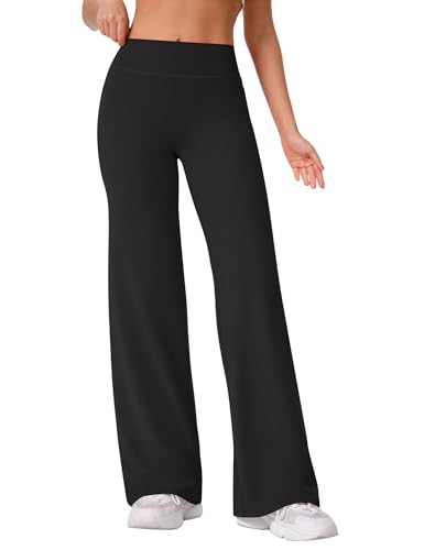 Image of Rapbin Women's Wide Leg Yoga Pants High Waist Straight Trousers No Front Seam Stretchy Flared Casual Leggings for Gym Yoga Lounge Black M