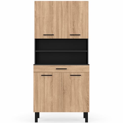 Buffet de cuisine 80 CM CINA 4 portes + tiroir et façon hêtre - vue 5