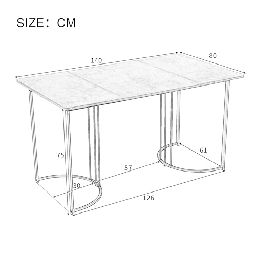 Table rectangulaire 140x80 structure métal et motif marbre