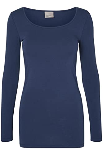 VERO MODA Maxi My Soft - T-Shirt Ă Manches Longues - Femme - Bleu (Black Iris) - Large (Taille Fabricant: XL)