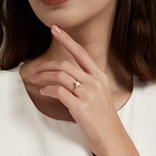 SHINYSO 14K Gold Plated Wedding Band for Women Thin Stackable Rings Opal Dainty Cubic Zirconia CZ Promise Engagement Ring Size 4-104
