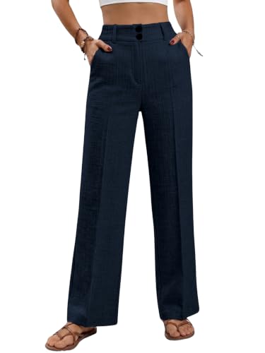 Image of TOPLOT High Waist Korean Trousers for Woman | Premium Wide Leg Palazzo Pant | Full Length with Dual Button & Elastic Band | Comfortable Office Wear & Business Casual Trouser (5272)