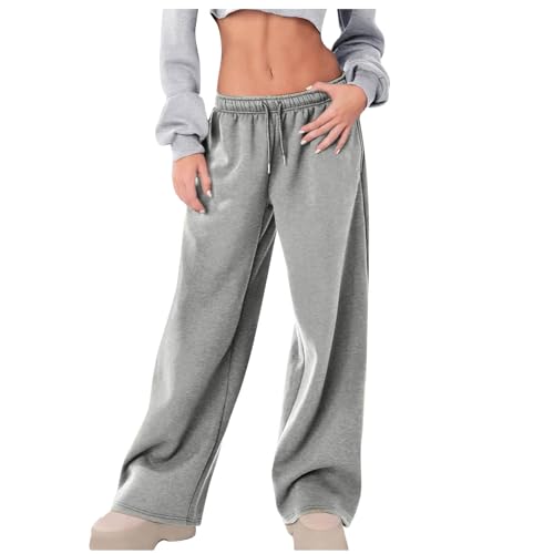 Sweatpants for Women Baggy Wide Leg High Waist Pants Athletic Pants Drawstring Solid Loose Comfy Pants with Pockets Gray