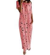 LAGKQS Women's Nightgown Plus Size Star Print Short Sleeve Nightdress Daily Casual Soft Inclined ...