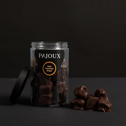 Pajoux Dark Chocolate Ginger Hand-Dipped (Large) 260g | Dark Chocolate Covered Fruit - Crystallised Ginger - Palm Oil Free - Chocolate in a Gift Jar