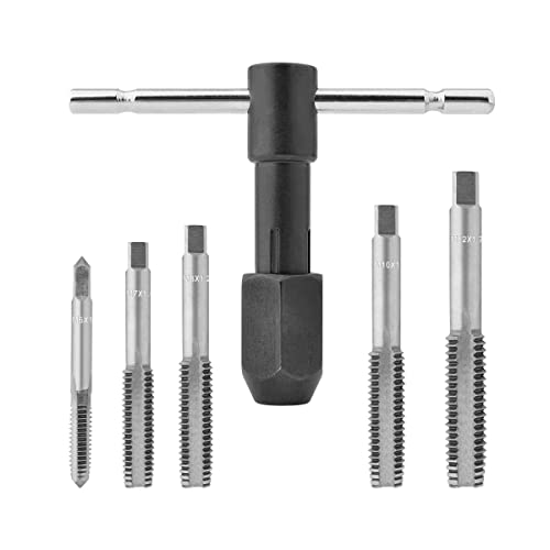 Gunpla 6pcs Tap Wrench Set M6 x 1.0mm – M12x1.75mm Metric Threading Alloy Steel Tool Kit with T-Handle Tap Wrench, Adjustable Hand Screw for Tapping Thread Plug Bottoming