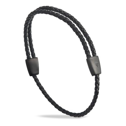 Forge & Foundry Bracelet réglable en cuir tressé noir pour homme | Fermoirs coulissants noirs mats, taille unique, Cuir, Pas de gemme