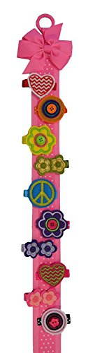 Girls Set of 10 Hair Clips and FREE Bow Holder By Funny Girl Designs (Alligator Clips, Felt Clips on Hot Pink Bow Holder)